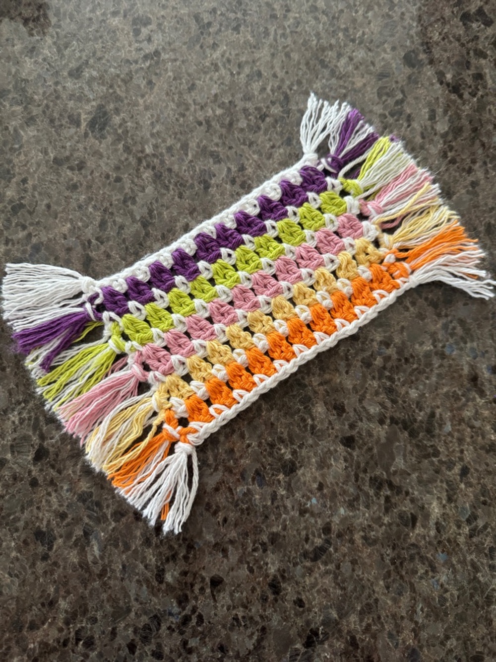 Handmade Crochet Mug Rug w Fringe Placemat / Trivet  Multi-Colored 100% Cotton